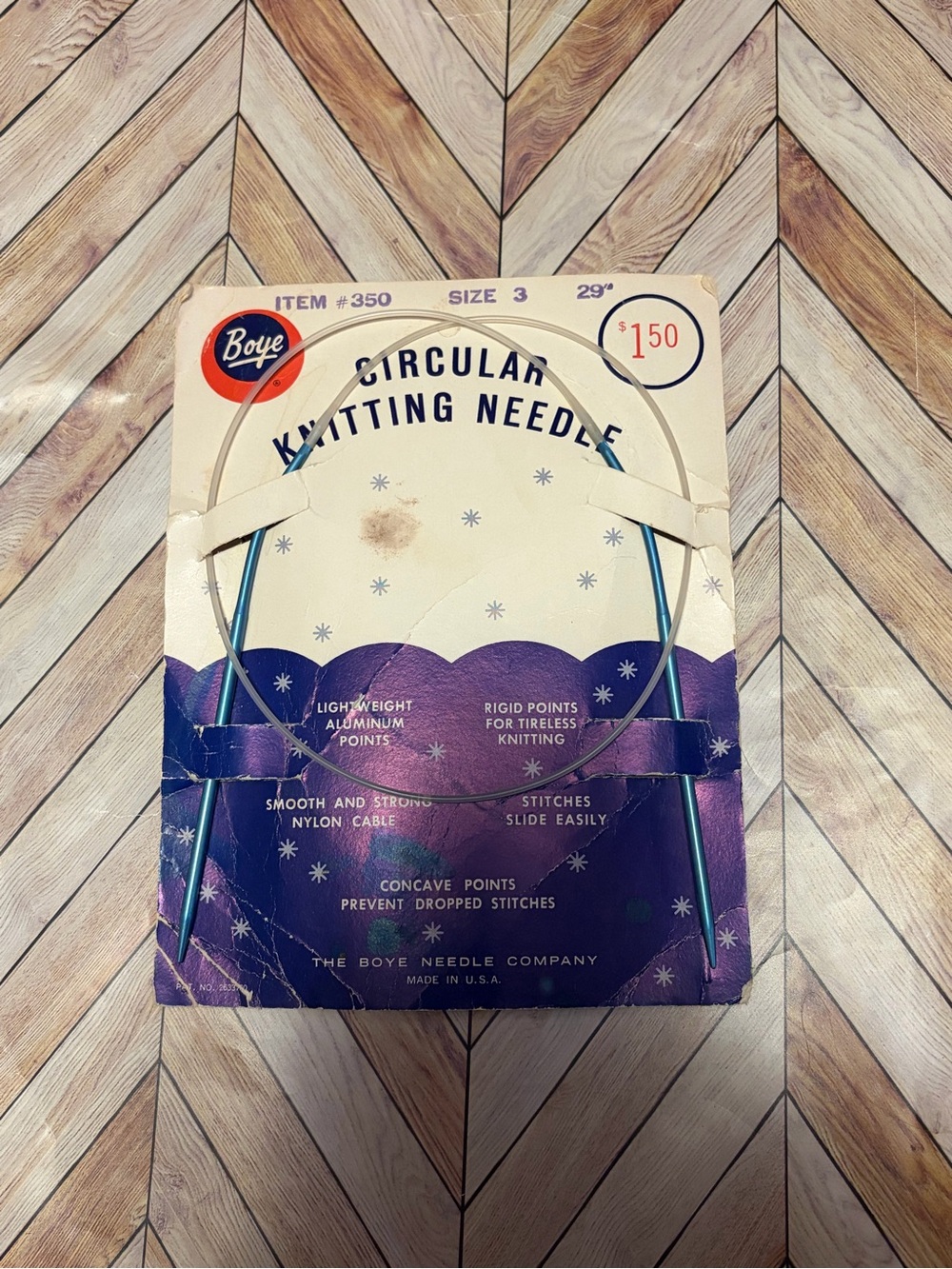 Vintage Boye Circular Knitting Needle Size 3 in Teal -